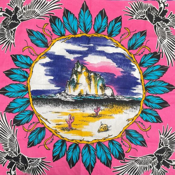 Vintage Native American Print Eagle Desert Southwest Bandana Made in USA - Picture 3 of 8